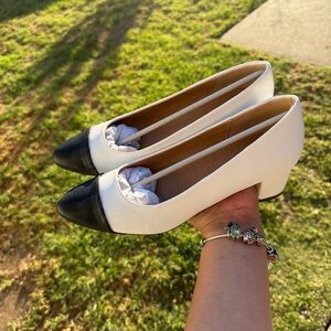 Elegant Black and White Women's Block Heel Shoes
